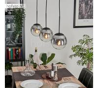 Suspension Gastor Suspension en Métal/Verre Noir/Fumé/Clair Design Vintage/Rétro avec Abat-Jours en Verre (Ø 15cm), Hauteur Max 149cm, 3x E14, Sans Ampoule