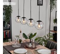 Suspension Gastor - Suspension en métal/verre noir transparent - Design vintage/rétro avec abat-jour en verre (Ø 15 cm) - Hauteur max 149 cm - 4 x E27 - Sans ampoule