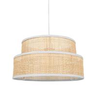 Ostaria 33025 Suspension Gigogne Ronde en paille de Bambou et bande de Tissu Beige 'Yuka' - 2 Abat Jour Gigogne - Douille à vis : E27 - Lustre suspendu en rotin + textile - Dim : D35 x H19.5cm