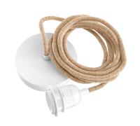 Hoopzi - Câble Suspension Luminaire Corde et Blanc - Fil Electrique en Tissu 2,5m - 1 x Ampoule Douille E27 - Pour Salon, Cuisine, Chambre - Modèle Hang 1