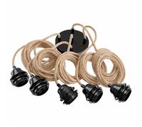 Suspension Hang luminaire 5 cordes - Chanvre ficelle douilles noires