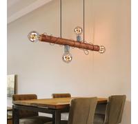 Lampe à suspendre 4 flammes en bois Lampe de salon Lampe à suspendre, métal gris bois brun, 4x E27, LxH 70 x 120 cm