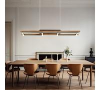 Lampe à suspendre Plafonnier Salon Lampe en bois Suspension LED Lampe de table, 3 niveaux d'éclairage, aspect bois métal noir, 30W 1000lm blanc chaud, H 120 cm