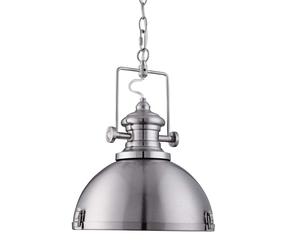 Suspension industrielle, 1 flamme argent satiné, lentille transparente argent satiné