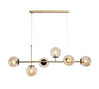 Suspension Industrielle du Milieu du siècle à 6 lumières, Abat-Jour en métal ambré et sphère en Verre, Lustre linéaire pour Salon, décoration Rustique, luminaire Moderne