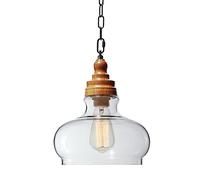 Suspension industrielle vintage en verre avec support de lampe en métal grainé de bois, hauteur réglable E27 Loft Bar plafond lampe suspendue cuisine salle à manger lustre (Calyx) HGCHH