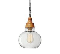 Suspension industrielle vintage en verre avec support de lampe en métal grainé de bois, hauteur réglable E27 Loft Bar plafond lampe suspendue cuisine salle à manger lustre (globe) HGCHH