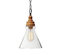 Suspension industrielle vintage en verre avec support de lampe en métal grainé de bois, hauteur réglable E27 Loft Bar plafond lampe suspendue cuisine salle à manger lustre (entonnoir) HGCHH