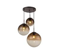 Suspension insolite avec 3 lumières avec boules en verre ambré