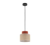 Suspension Jute Tissu Métal Ø 20 Cm Étroit Noir Naturel Rouge E27