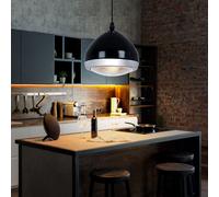 Lampe à suspension lampe de cuisine lampe à suspension noire lampe de table à manger de salon, verre métal, 1x E14, DxH 17x100 cm