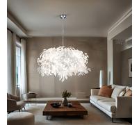 Suspension Lampe À Pendre Lampe De Salon 4 Flammes Feuilles Blanches