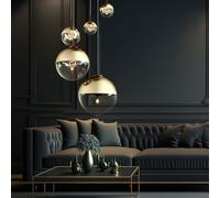 Suspension Lampe À Pendre LED Lampe De Salon 5 Flammes Verre Boule Or Clair