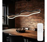 Suspension LED dimmable noir Lampe de table Suspension bois Télécommande CCT Veilleuse, alu, métal, 30W 1100lm blanc chaud-blanc froid, LxlxH 80,6x29x150 cm