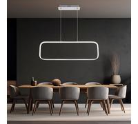 Suspension lampe de chambre moderne argent suspension opale, cadre LED rectangle, métal mat, LED 24W 1400lm 3000K blanc chaud, LxlxH 80x10x120 cm