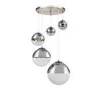 Suspension Lampe à suspendre Lampe de salon verre sphère transparente LED, métal verre, 5 flammes, LED, H 150 cm