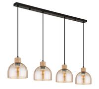 Suspension Lampe à suspendre Plafonnier Métal noir mat Verre ambre L113cm