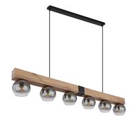 Suspension lampe à suspension aspect bois lampe de salle à manger maison de campagne lampe à suspension 6 flammes, métal noir, 6x douille E27, LxlxH 140x15x120 cm