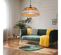 Suspension Lampe à suspension rétro Rotin Boho lampe de table à manger, treillis métallique noir, 1x E27, DxH 40 x 120 cm