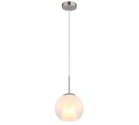 Suspension lampe boule verre opale clair cristaux chromés E27