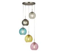 Suspension Lampe Colorée Ø 50 Cm H: Max. 1,2 M Verre 5X E27 Boules Abat-Jours