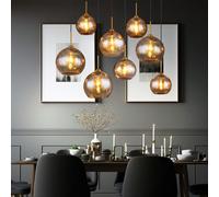 Suspension Lampe De Chambre 8 Braises En Laiton Verre Ambre H 150 Cm