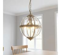 Suspension Lampe De Cuisine En Laiton Antique Ø 32 Cm 3X E14 Verre Métal