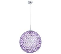Suspension Lampe de plafond chrome acrylique lilas sphère D 40 cm, 1x E27 LED blanc chaud, hauteur 165 cm diamètre 40 cm, salon chambre à coucher