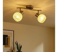 Plafonnier argenté Lampe de chambre à coucher verre 2 flammes Plafonnier Spot réglable, métal, 2x E27 douilles, LxlxH 36x19x19,2 cm