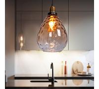 Suspension Lampe De Plafond Salle À Manger Noire En Verre Ambre D 21 Cm