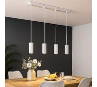 Lampe à suspendre Lampe de table à manger 4 flammes Plafonnier blanc suspendu, métal aluminium, 4x GU10 douilles, LxlxH 61x6x120 cm