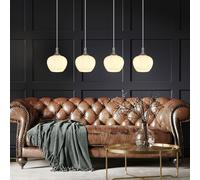 Suspension lampe de salle à manger 4 lampes verre blanc à motifs L 100 cm