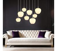 Suspension lampe de salle à manger à 8 lampes en verre blanc à motif opale E27