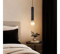 Lampe suspendue Style industriel Noir mat Bois brûlé H 160 cm