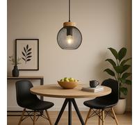Suspension Boule Grille Métallique Suspension Accent Bois Salle à Manger Abat-jour Grille Rétro, Douille E27, DxH 20x120 cm