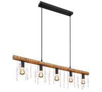 Suspension Lampe de salle à manger en bois Cristaux de verre Suspension ronde 5 flammes, métal, douille 5x E14, LxlxH 90x6x120 cm