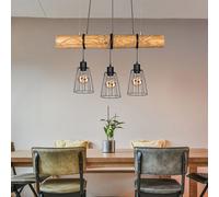 Suspension Lampe De Salle À Manger En Bois De Pin Grille Noire 3-Flammes