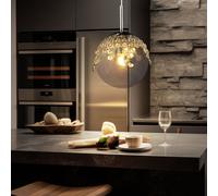 Lampe suspension suspension lampe boule éclairage intérieur gaz clair, métal, chrome, cristaux K, 1x douille E27, DxH 20x150 cm