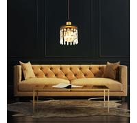 Lampe en bois suspension suspension laiton doré suspension cristal salon, hauteur réglable, verre, noir, 1x E27, DxH 15x120 cm