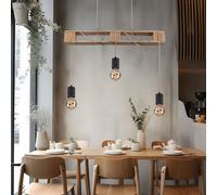 Suspension lampe en bois 3 flammes lampe de table à manger design palette lampe suspendue à régler, métal bois, noir marron, 3x douilles E27, LxlxH 83x10x120 cm