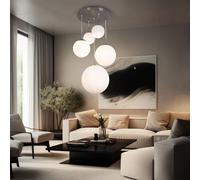 Suspension Lampe De Salle À Manger Lampe À Boule 5 Flammes Verre Blanc B 50 Cm