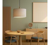 LED Suspension textile abat-jour tissu gris lampe de salon, métal bois, 7W 806Lm blanc chaud, DxH 40x120 cm