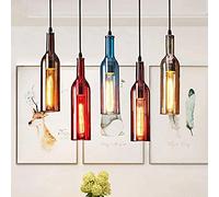 suspension lampe de salle à manger LED vintage, bouteille en verre suspension, lumière suspendue style industriel, abat-jour en verre coloré rétro, lampe de cuisine rustique lustre réglable en hauteur