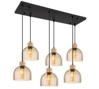 Suspension Lampe de salle à manger métal noir verre ambre H 130 cm