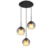 Suspension Lampe De Salle À Manger Noire 3-Flammes Boules En Verre Fumées E27