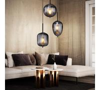 Suspension Lampe De Salle À Manger Noire En Verre Fumé 3 Flammes H 120 Cm