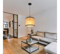 Lampe suspendue aspect bambou lampe de salle à manger lampe suspendue naturelle salon, métal noir plastique, 1x douille E27, PxH 28x140 cm