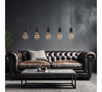 Suspension salle à manger lampe suspendue 5 flammes bois noir réglable en hauteur, métal, 5x douille E27, LxPxH 115x10x120 cm