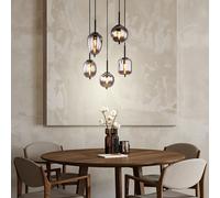 Suspension Lampe De Salle À Manger Rétro En Verre Fumé 5 Braises D 57,5 Cm