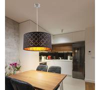 Suspension noire table à manger suspension lampe de salon moderne, abat-jour textile rond, métal doré, DxH 40x140 cm